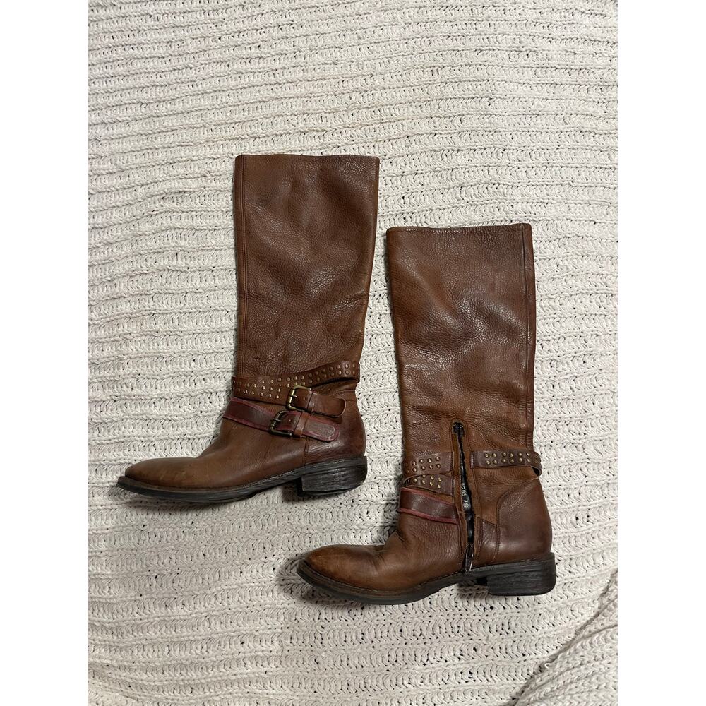 Mariano Renzi Leather Crisscross Buckle Tall Boots Womens Sz 8 aka 38 9205 Brown